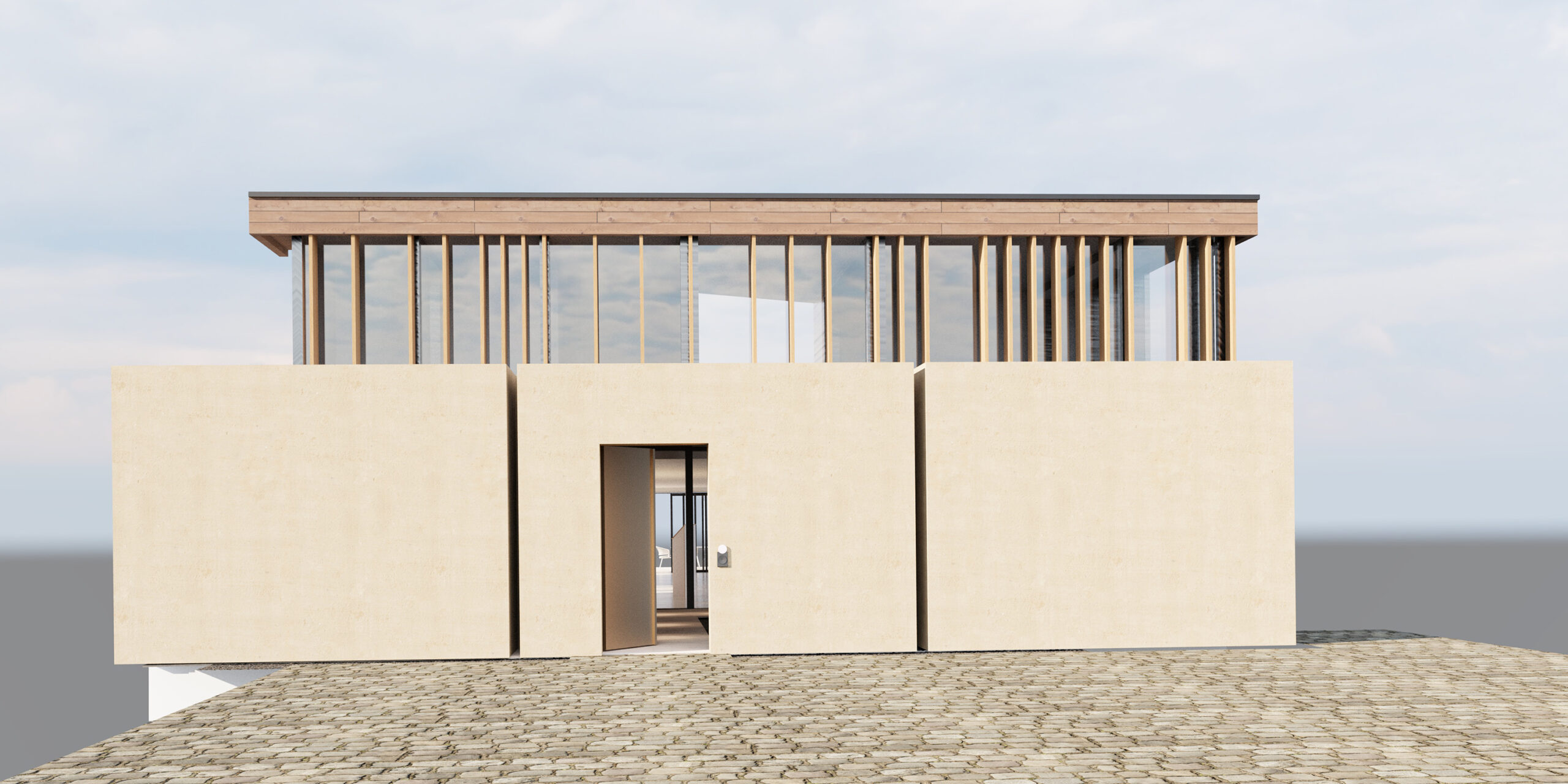 Visualisation 3D villa étape modélisation façade béton et bois