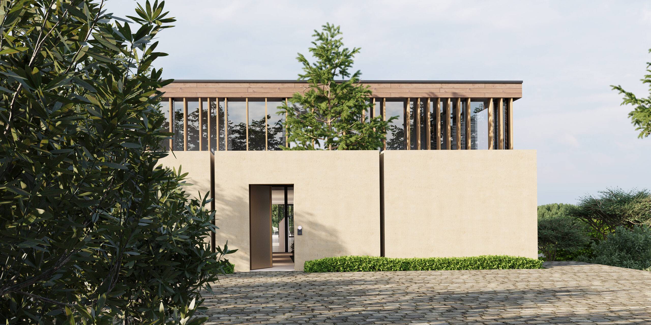 Visualisation 3D villa étape géométrie et éclairage naturel brut Pierzo