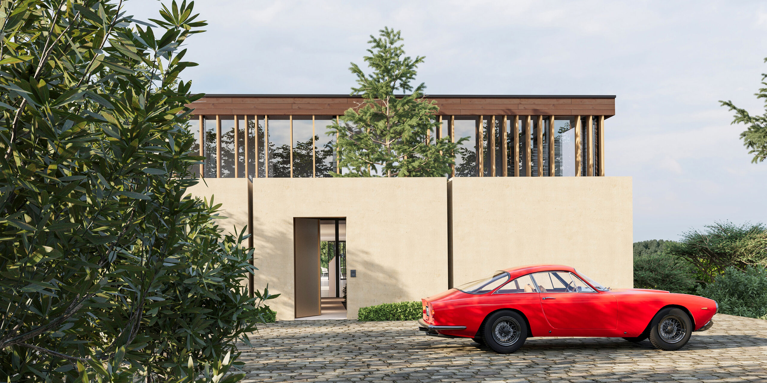 Visualisation 3D villa architecture contemporaine détail matériaux Pierzo