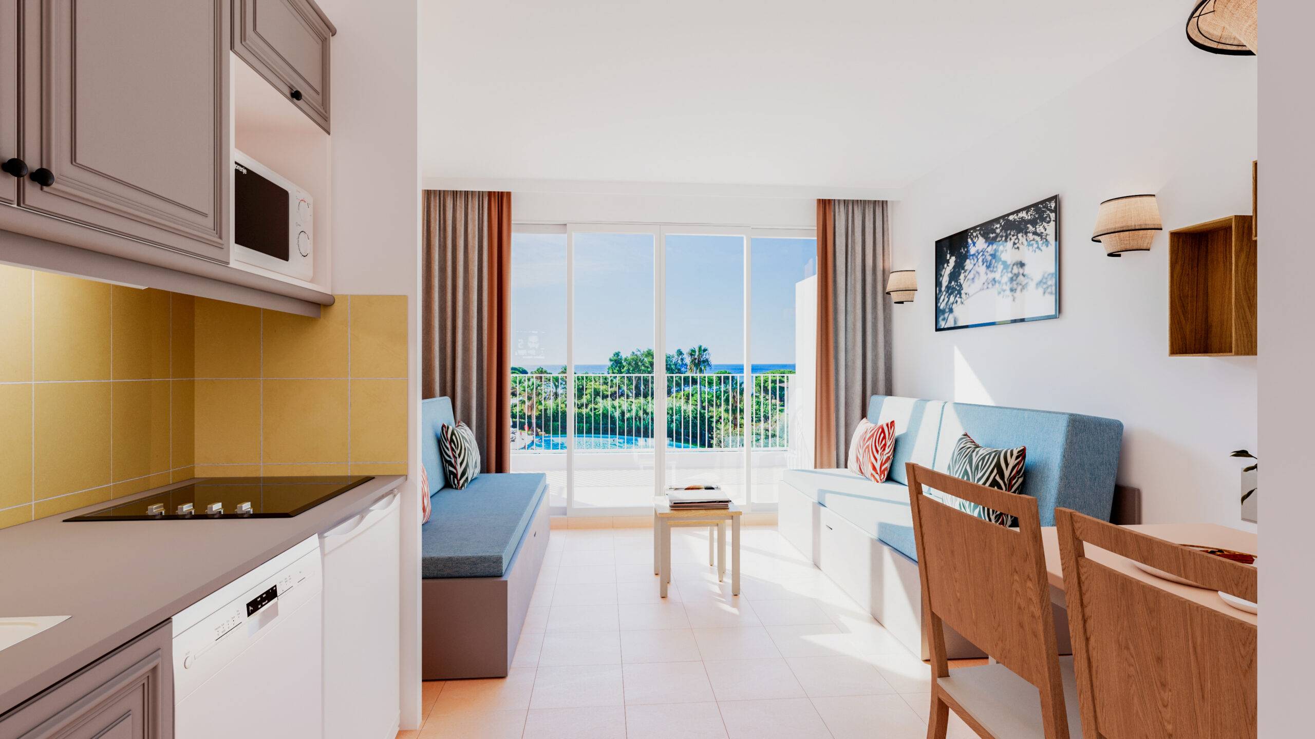 Visualisation 3D appartement Pierre et Vacances Les Issambres salon vue mer rénové