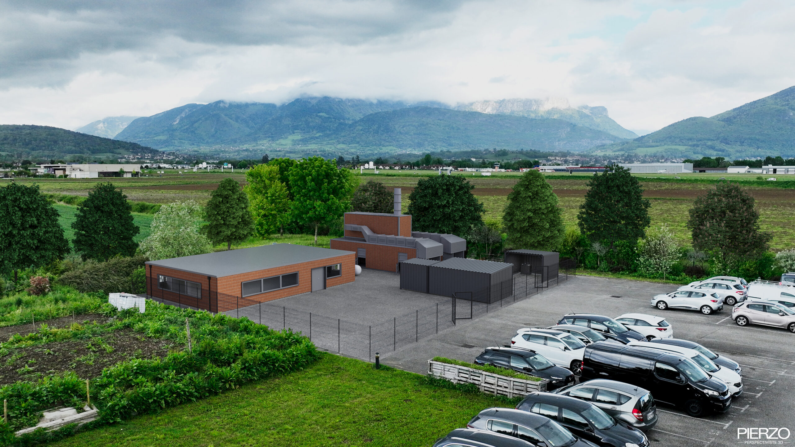 Insertion paysagère caserne pompiers SDIS 74 variante briques rouges Pierzo