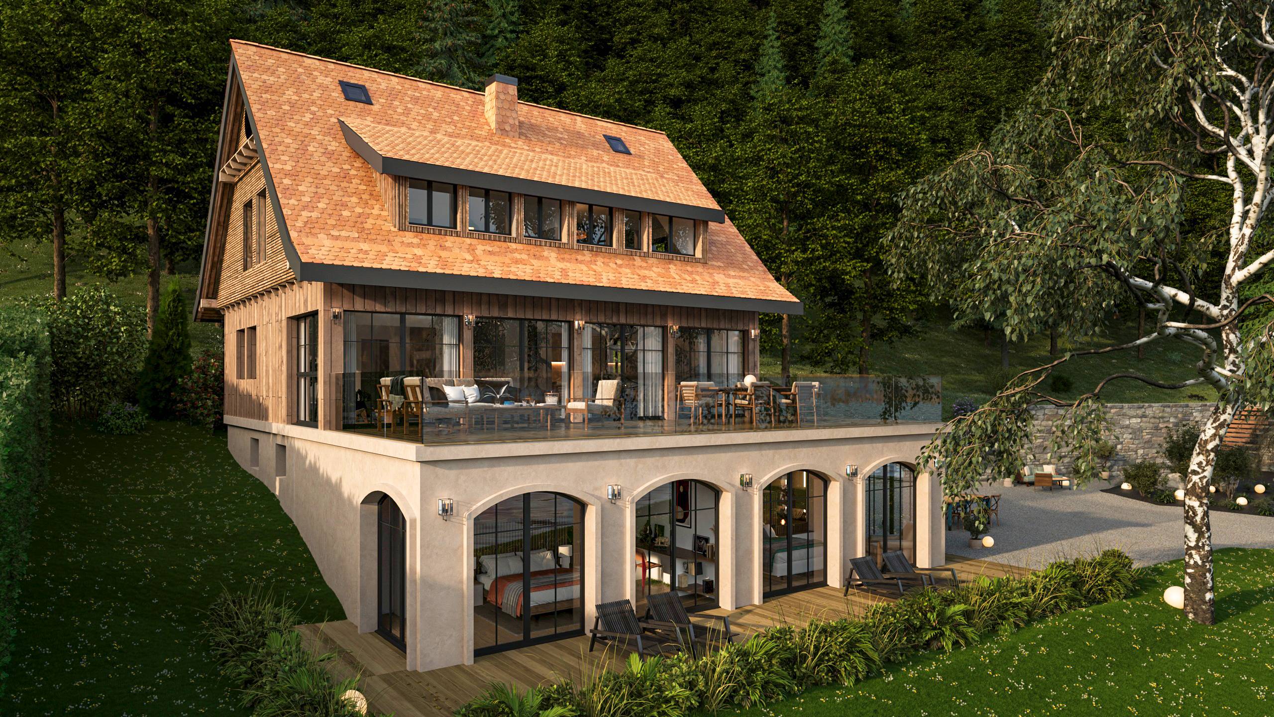 Rendu 3D architecture villa luxe Talloires vue lac Annecy Tolita Architecture Pierzo