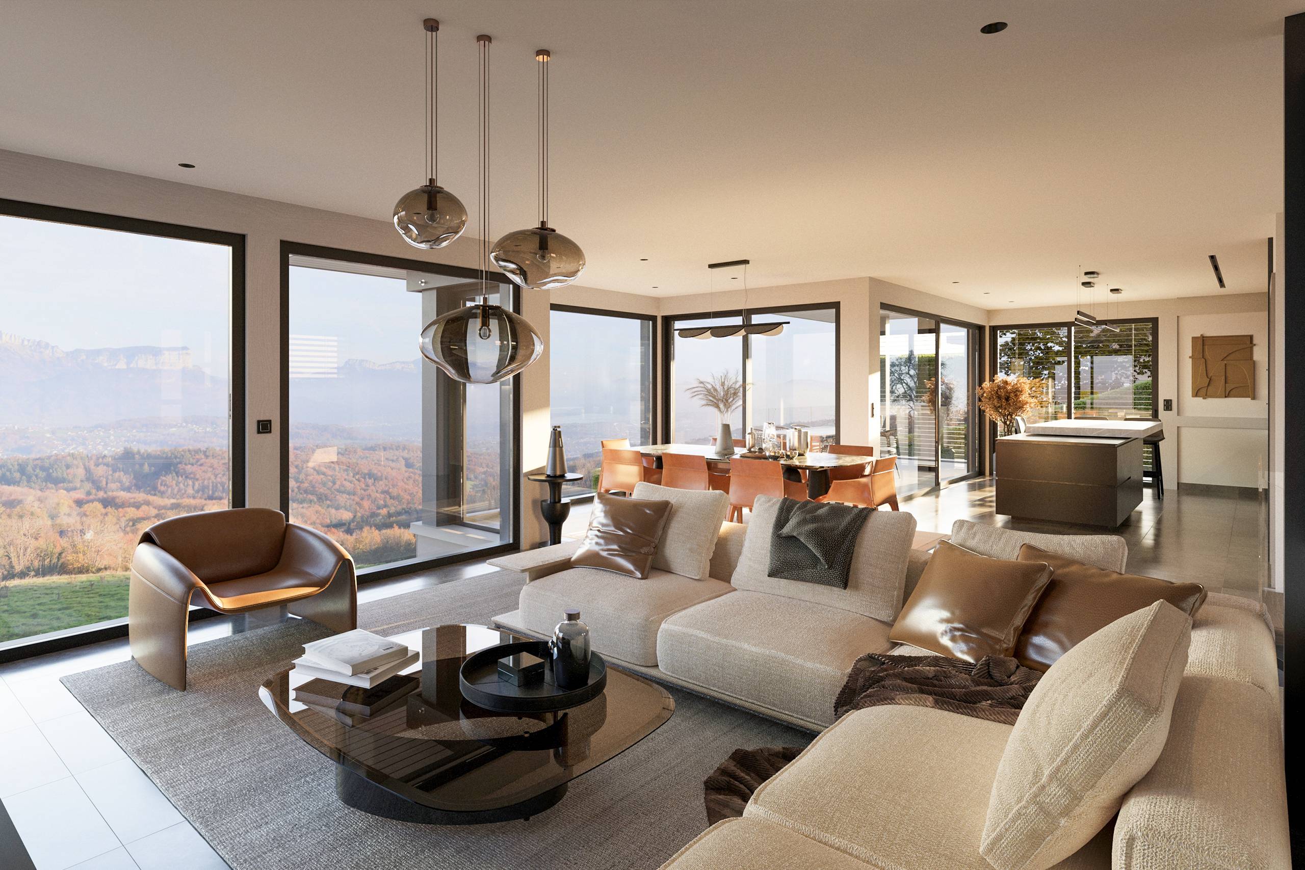 Visualisation promotion immobiliere intérieur luxe cheminée poêle design Annecy Pierzo